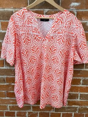 Lane Bryant 100% Cotton Poplin & Jersey Notch Neck Flutter Sleeve Top Size 22/24
